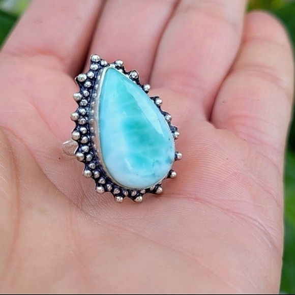 🩵 Genuine Larimar Gemstone Ring Sterling Silver 925 Stamped - Picture 2 of 7